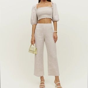 Reformation Scarlett Linen Two Piece Set, Oatmeal color, Petite size 0